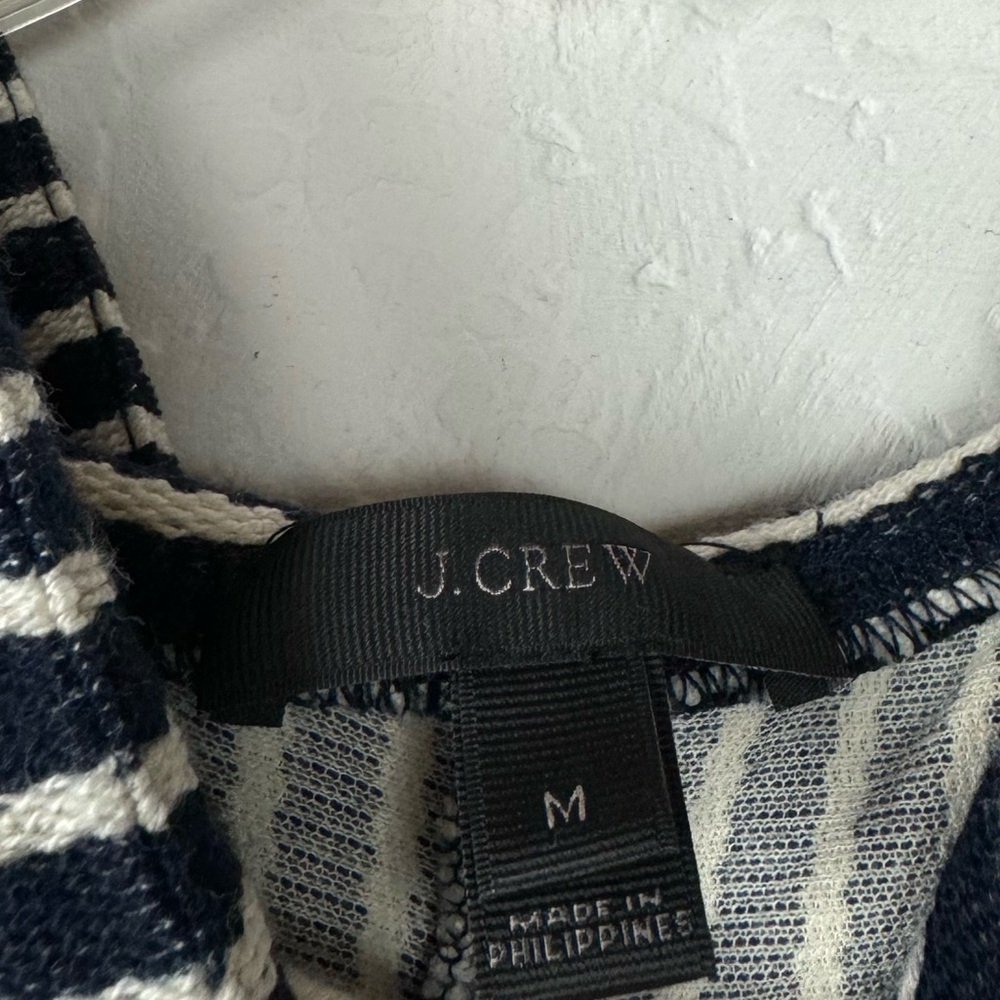 J Crew Hoodie Pullover Sweatshirt Sweater Striped Print Navy Blue Ivory Terry - Picture 9 of 9